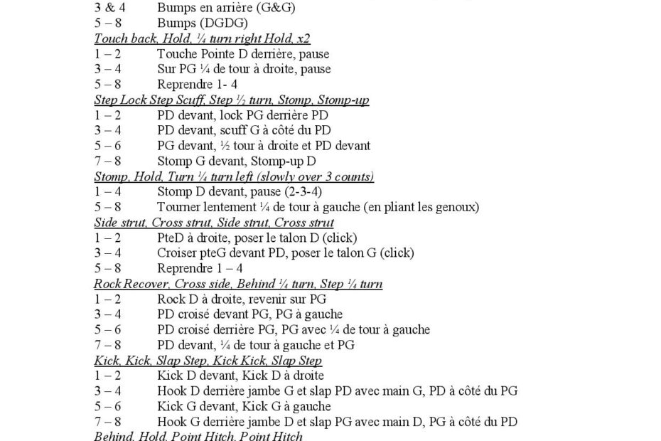 Fiche des pas de la danse Bare Essential