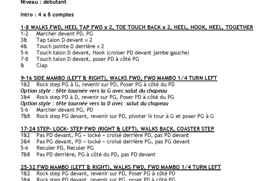 Fiche des pas de la danse Blue Rodeo