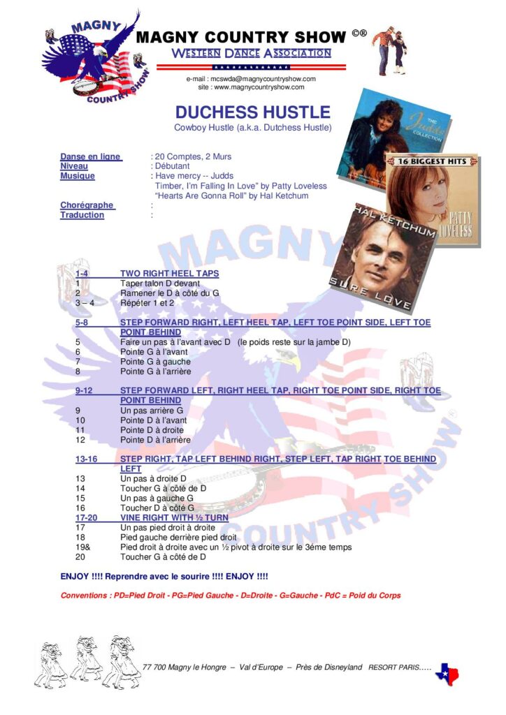 Fiche des pas de la danse Duchess Hustle