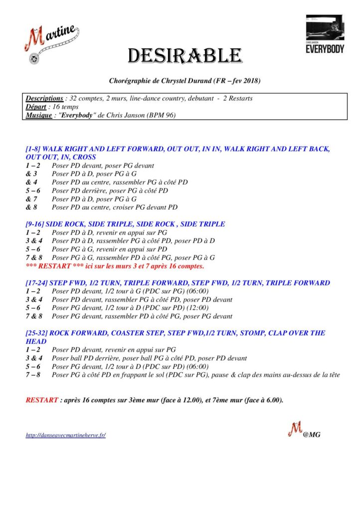 Fiche des pas de la danse Desirable