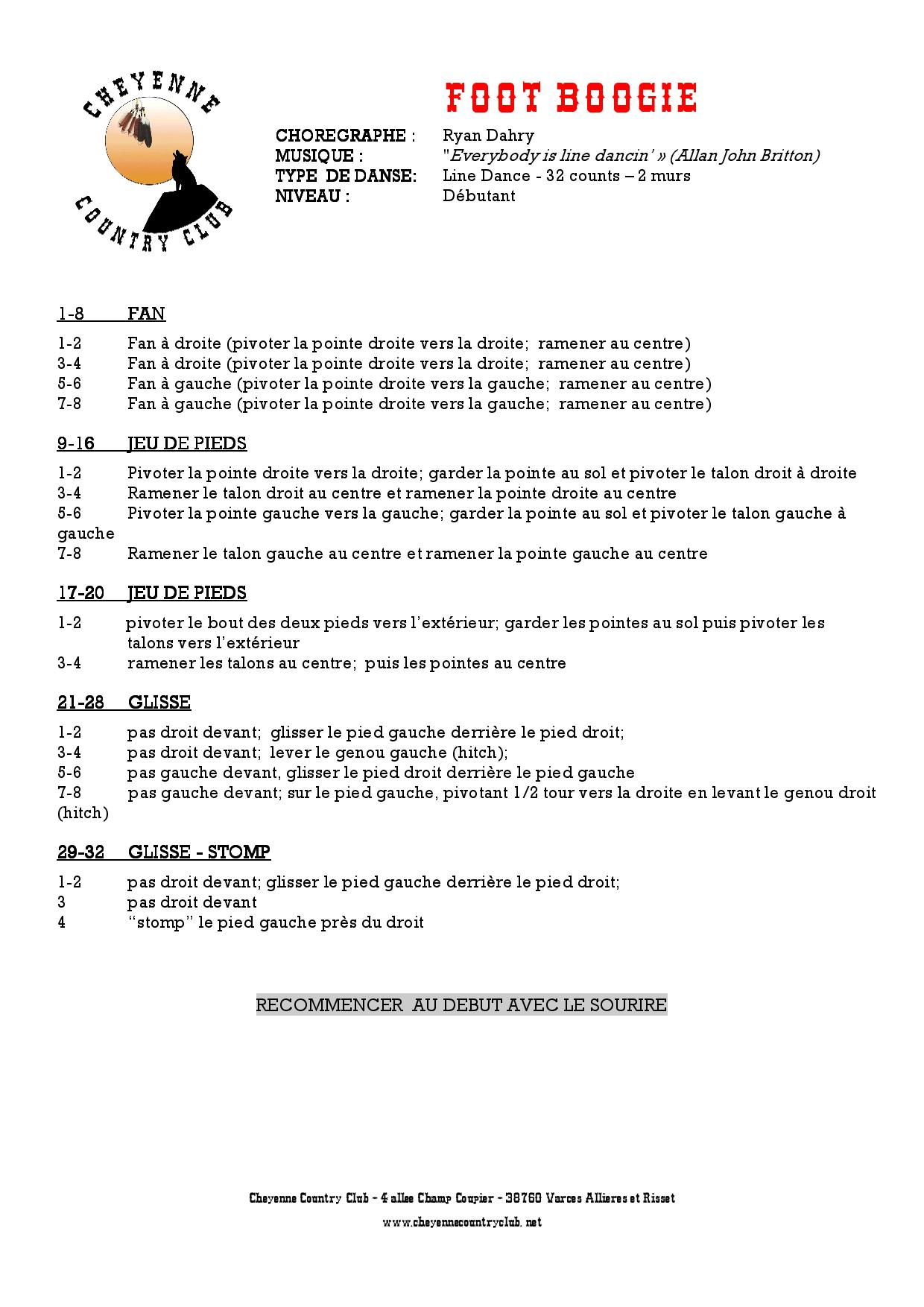 Foot Boogie Fiche de danse country Cervelle De Country