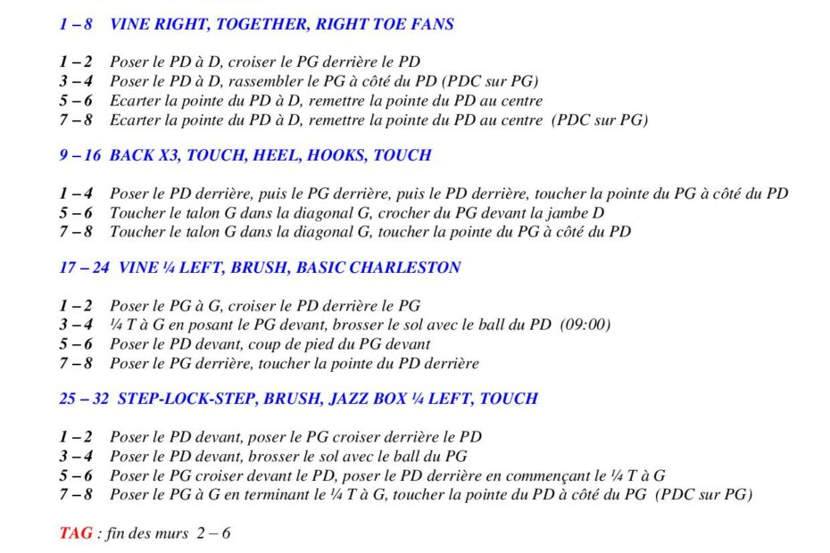 Fiche des pas de la danse Give Me Two Steps