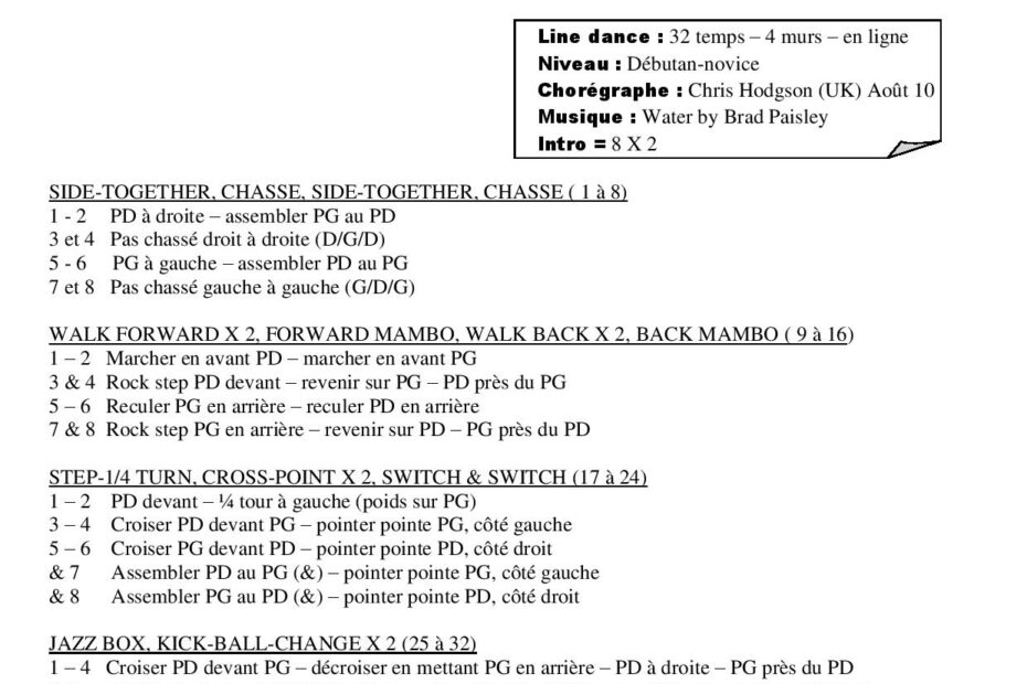 Fiche des pas de la danse de H2O2