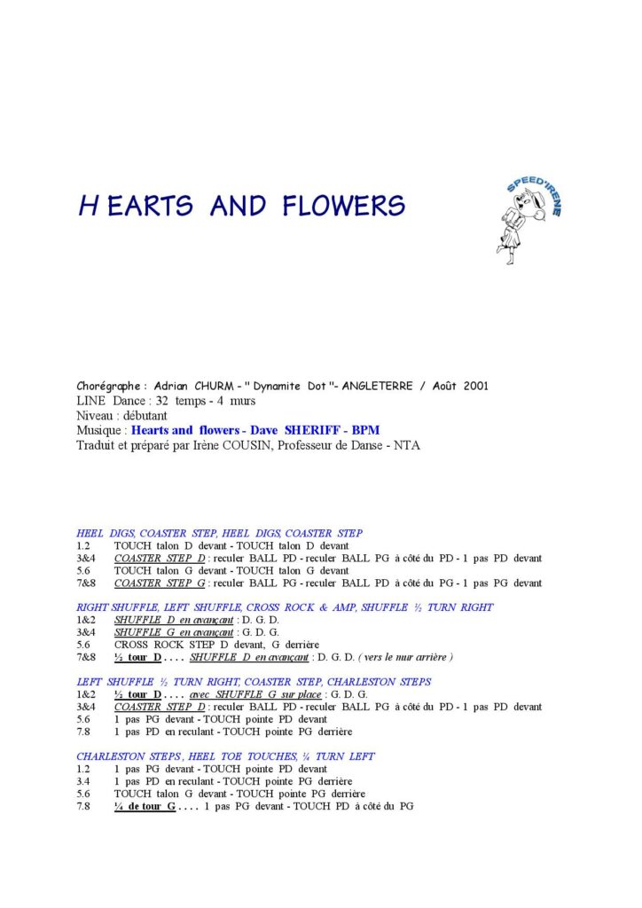 Fiche des pas de la danse Hearts and Flowers