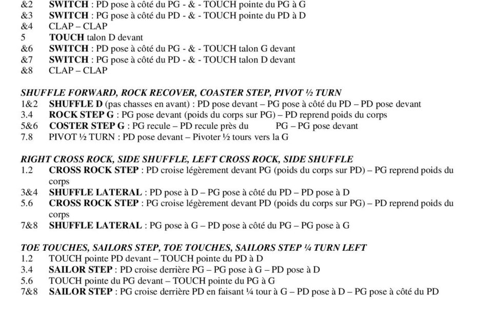 Fiche des pas de la dance Irish Stew