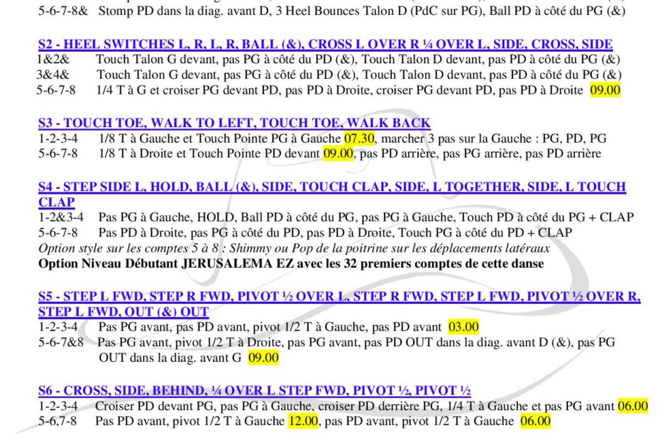 Fiche des pas de la danse Jerusalema