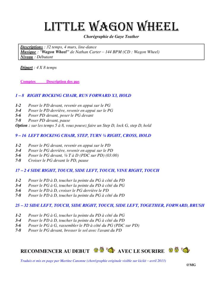 Fiche des pas de la danse Little Wagon Wheel