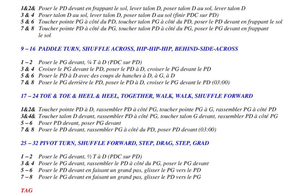 Fiche des pas de la danse Lonely Drum