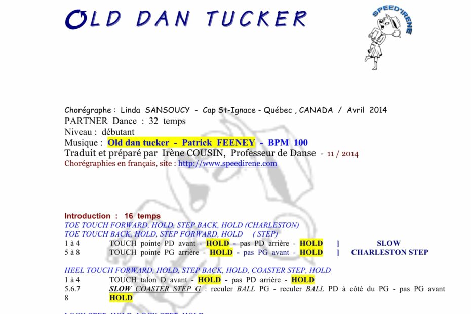 Fiche des pas de la danse Old Dan Tucker