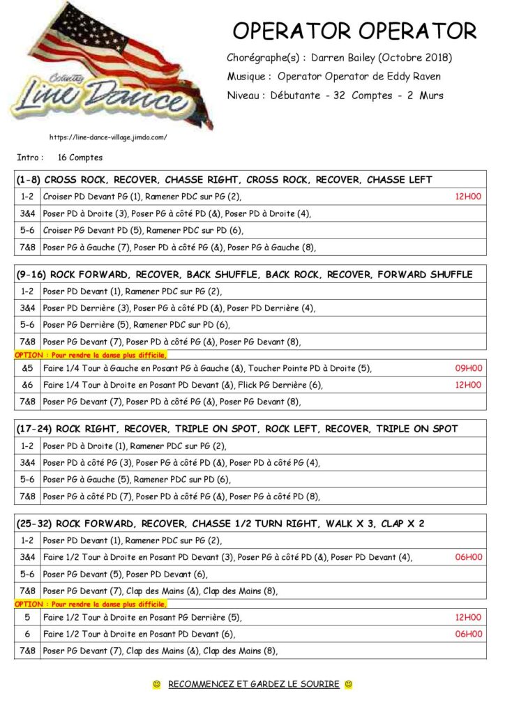 Fiche des pas de la danse Operator Operator