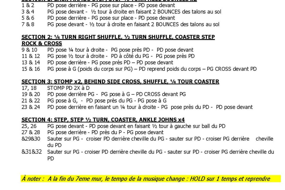 Fiche des pas de la danse Oul Rig A Doo