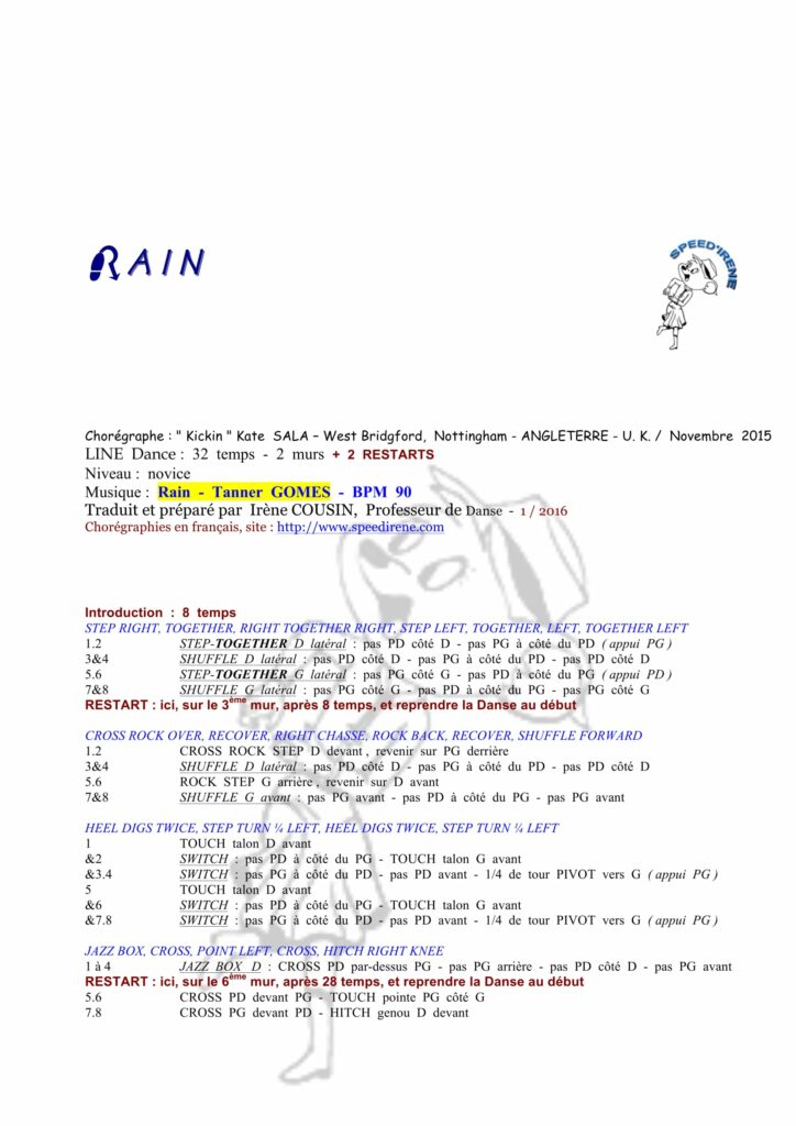 Fiche des pas de la danse Rain