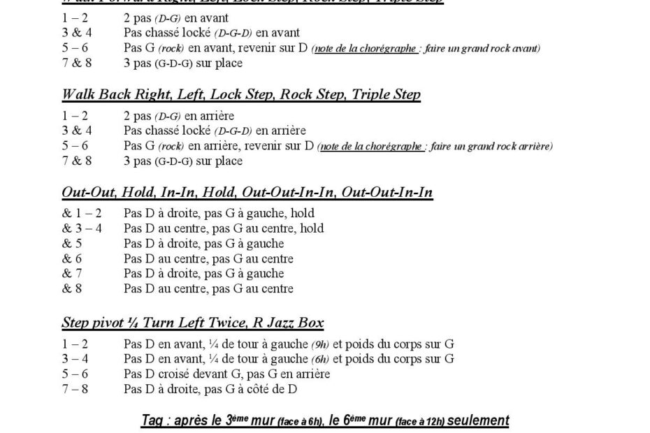 Fiche des pas de la danse Sunny Day