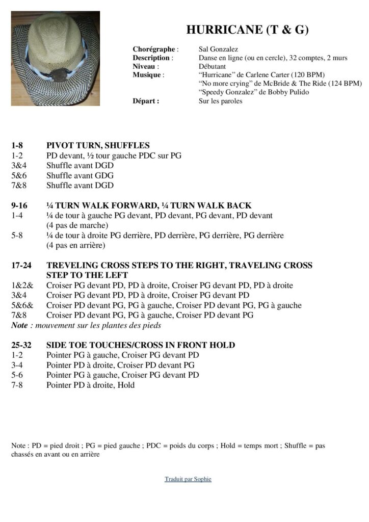 Fiche des pas de la danse TG Hurricane