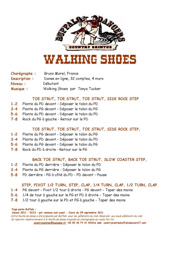 Fiche des pas de la danse Walking Shoes