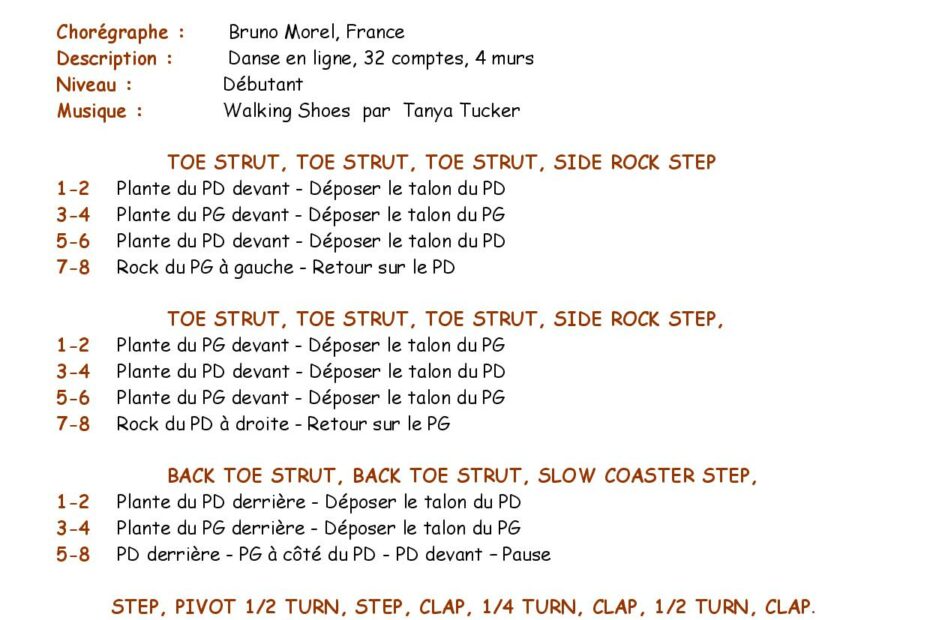 Fiche des pas de la danse Walking Shoes