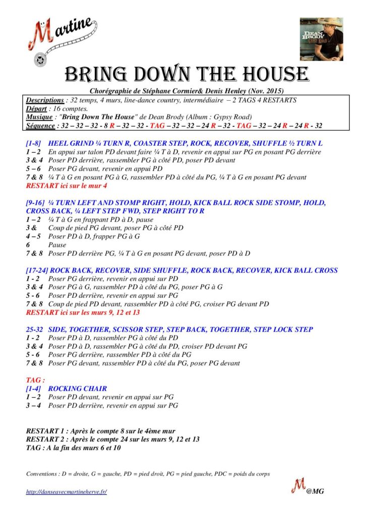 Fiche des pas de la danse Bring Down The House