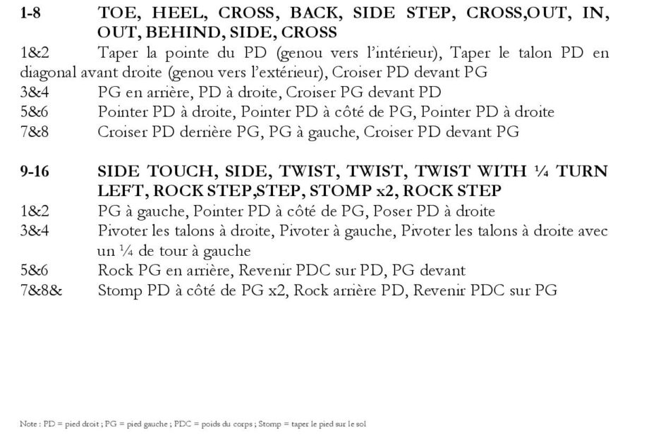 Fiche des pas de la danse Chew Da Bacca