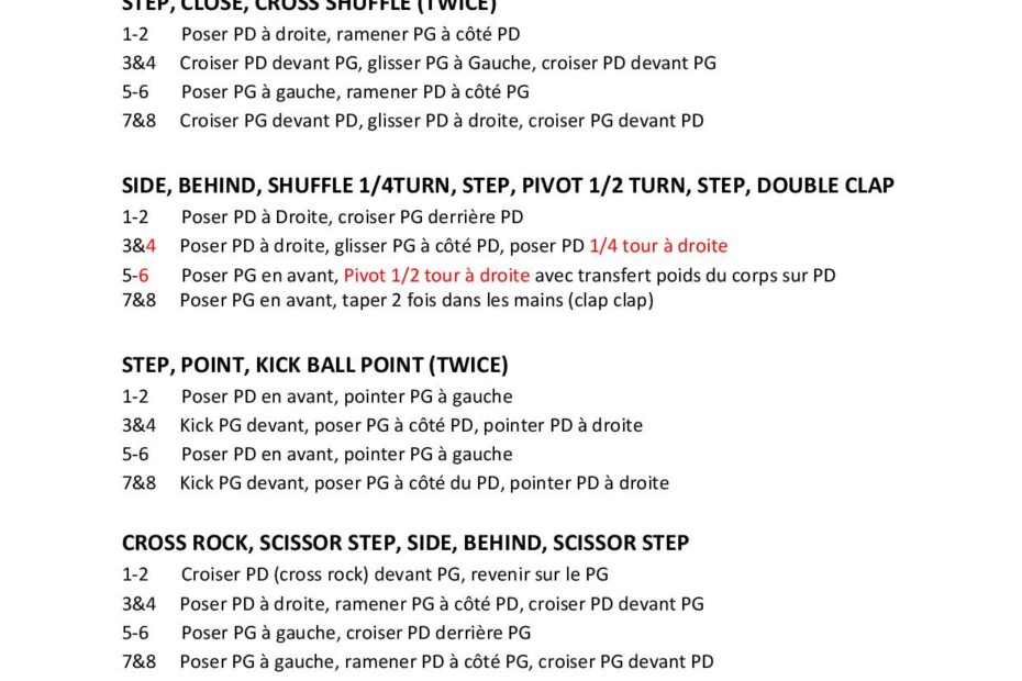 Fiche des pas de danse de Closer