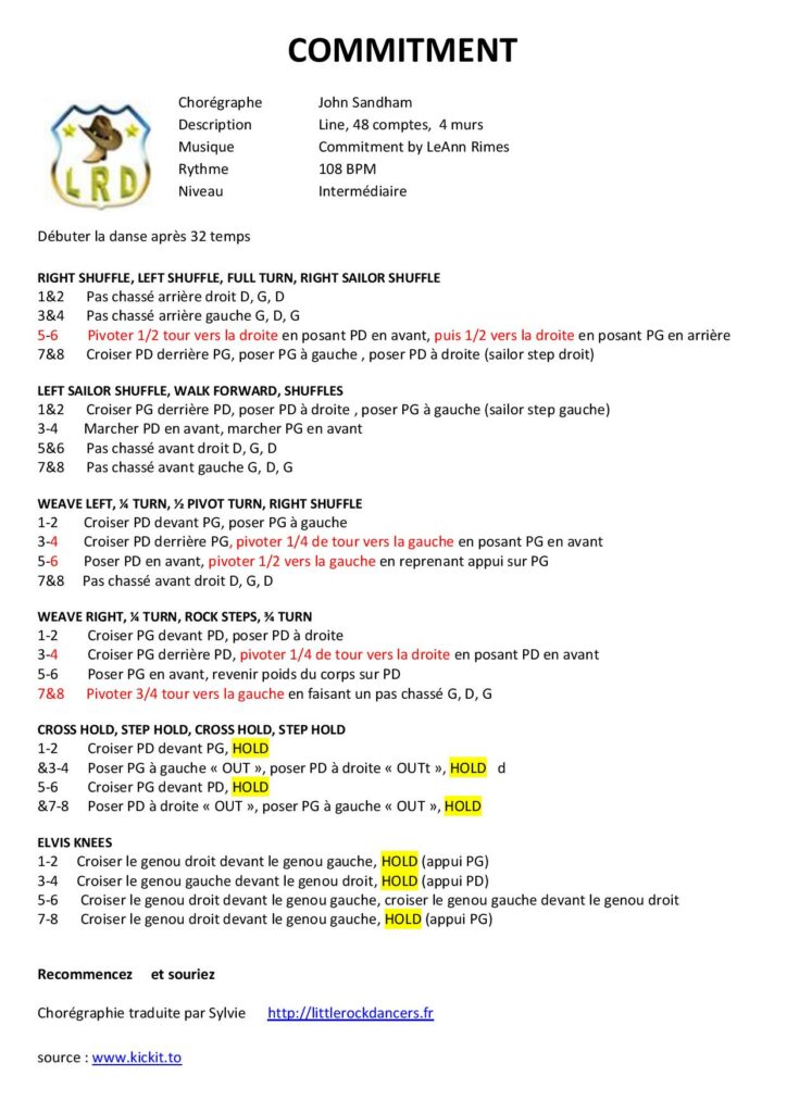 Fiche des pas de la danse Commitment
