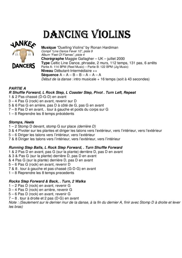 Fiche des pas de la danse Dancing Violins - Part One