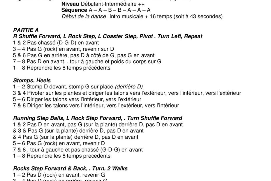 Fiche des pas de la danse Dancing Violins - Part One