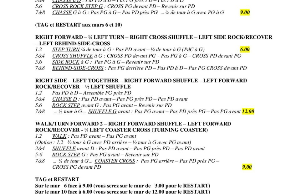 Fiche des pas de la danse Disappearing Tail Light.