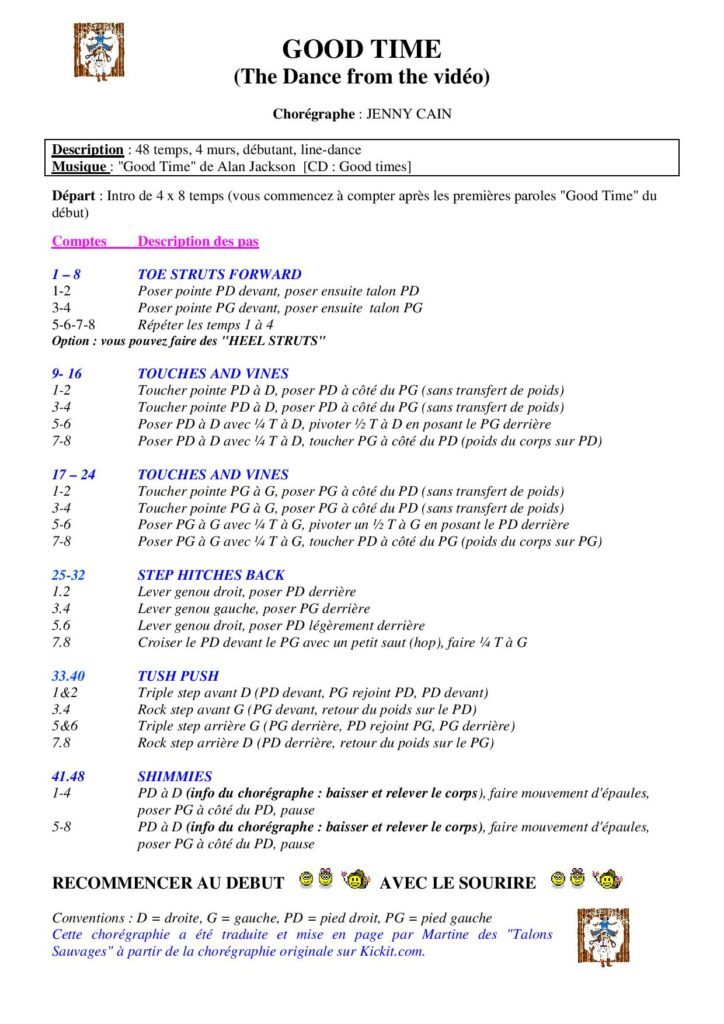 Fiche des pas de la danse Good Time