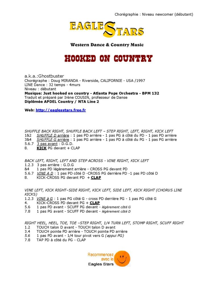 Fiche des pas de la danse Hooked on Country