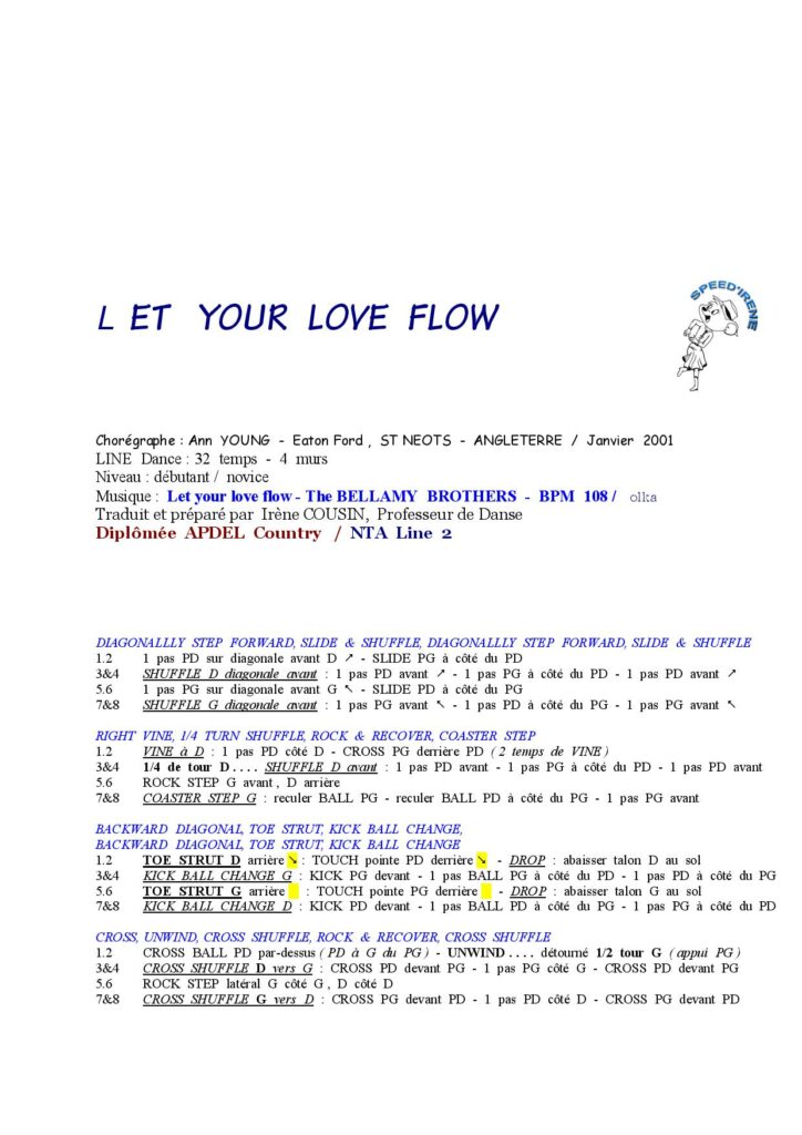 Fiche des pas de la danse Let Your Love Flow