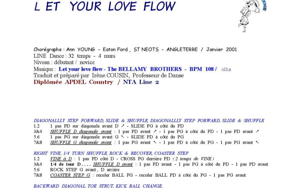 Fiche des pas de la danse Let Your Love Flow