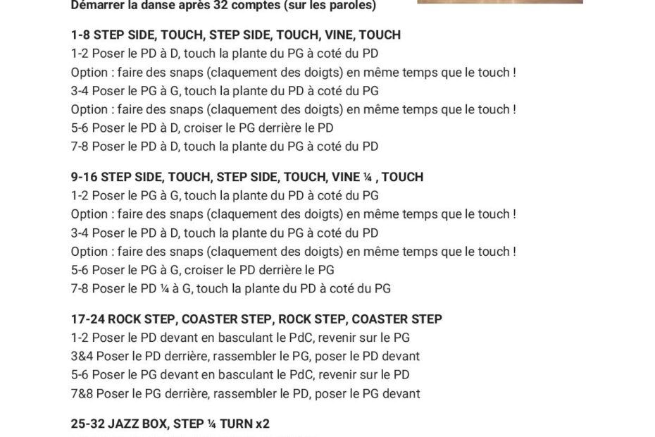 Fiche des pas de la danse Wanna Dance