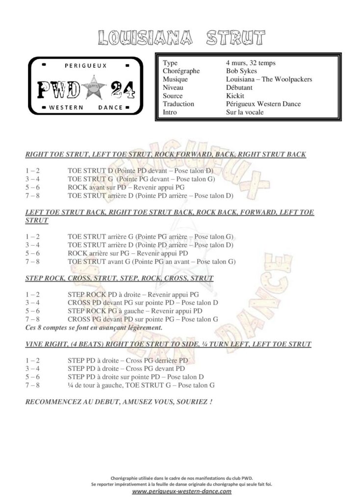 Fiche des pas de la danse Lousiana Strut