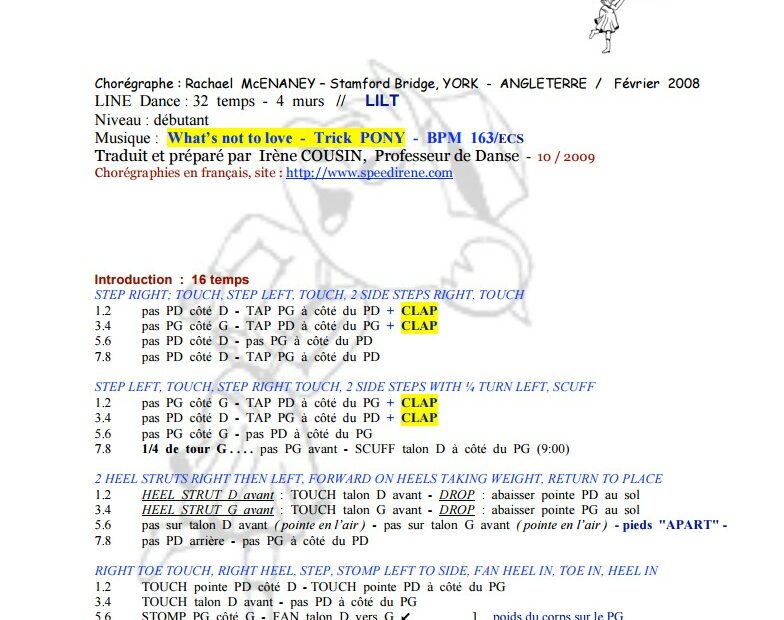 Fiche des pas de la danse Love Trick