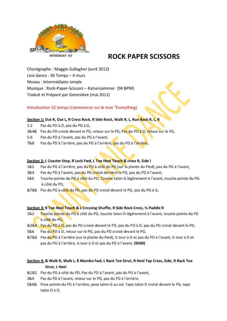 Fiche des pas de la danse Rock Paper Scissors part 1