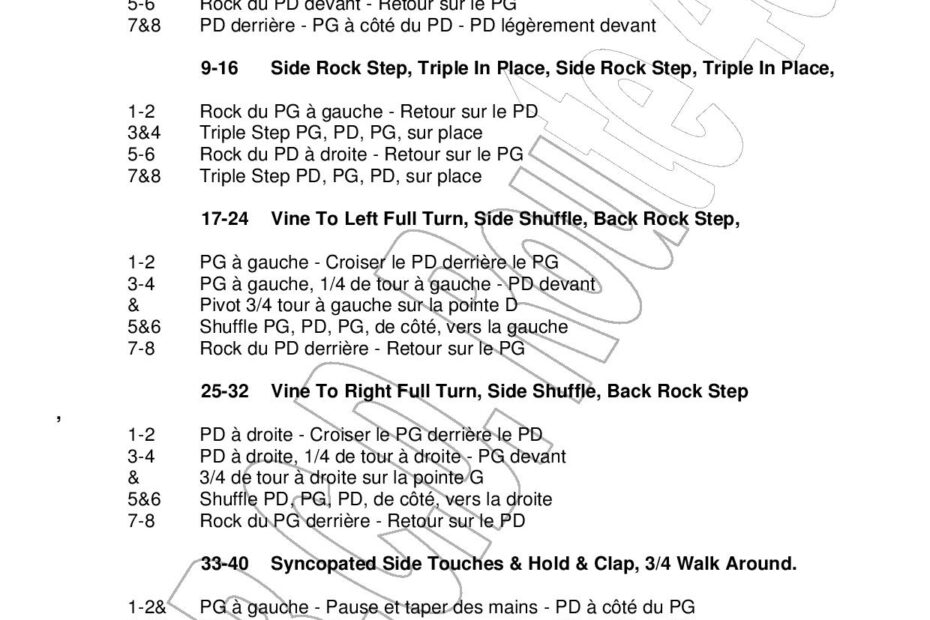 Fiche des pas de la danse Swamp Thang