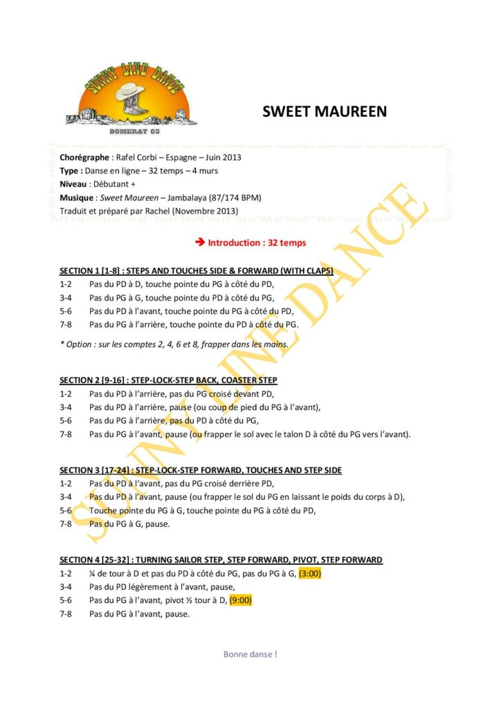 Fiche des pas de la danse Sweet Maureen