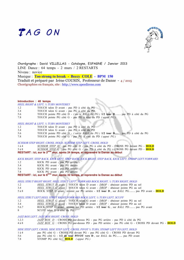 Fiche des pas de la danse Tag On