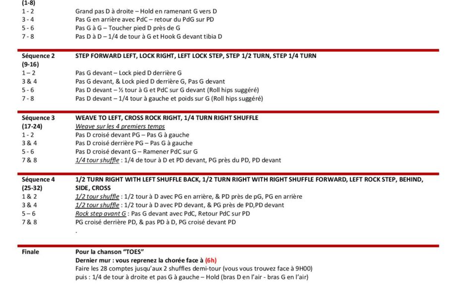 Fiche des pas de la danse Toes