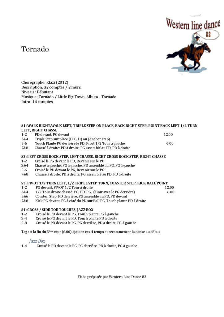 Fiche des pas de la danse Tornado