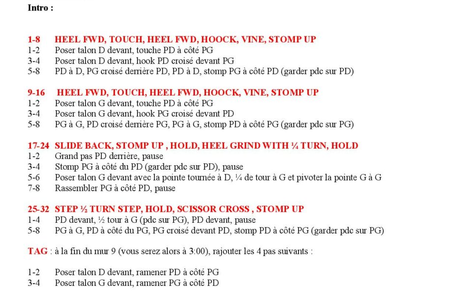 Fiche des pas de la danse country Talking to Melina