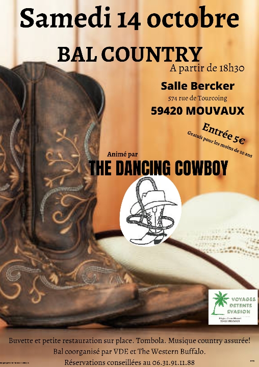 Affiche du bal de country du 14 octobre 2023