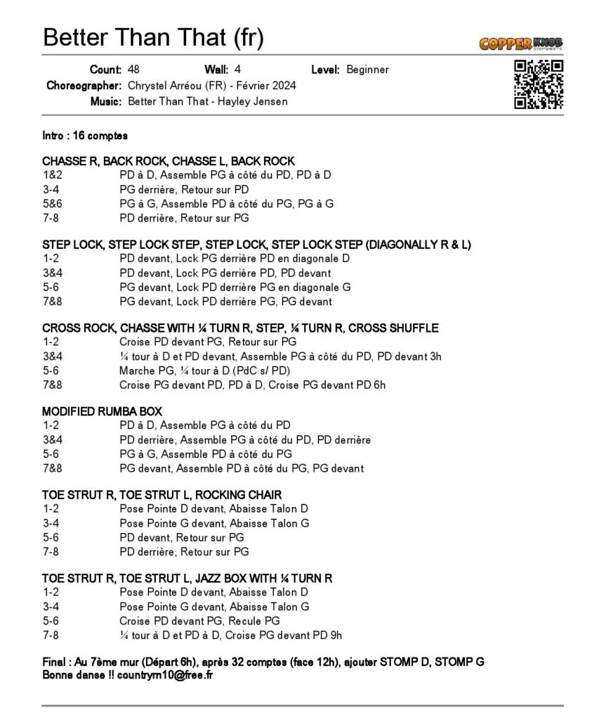 Linedance Stepsheet : Better Than That