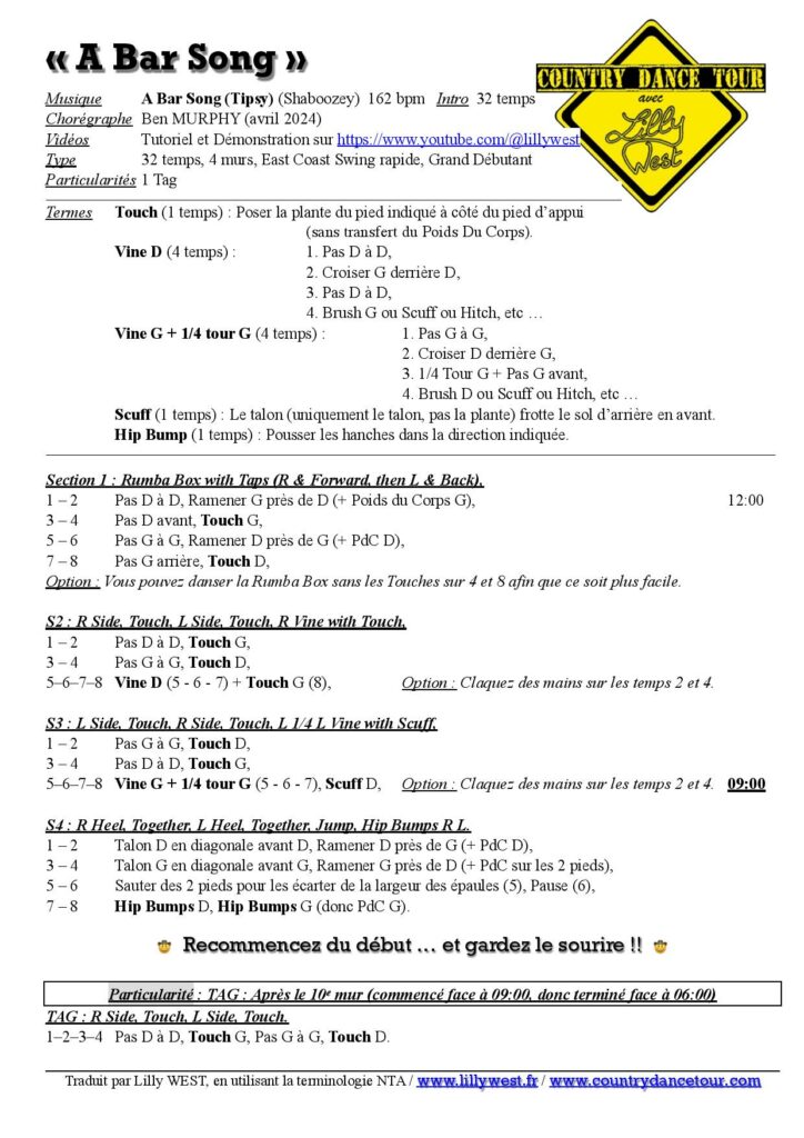 Linedance Stepsheet : A bar song