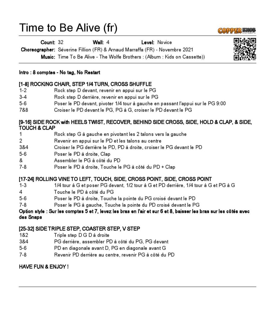Linedance Stepsheet : Time to be alive