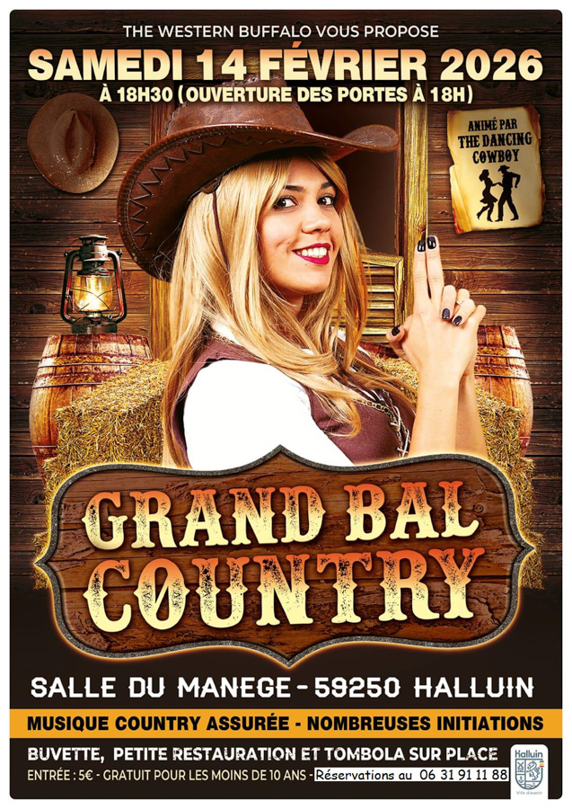 Affiche du bal country du 14 février 2026