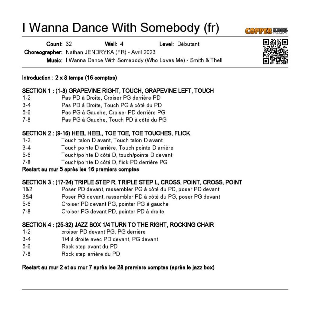 Linedance Stepsheet : I Wanna Dance With Somebody