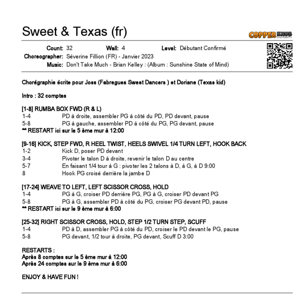 Linedance Stepsheet : Sweet & Texas