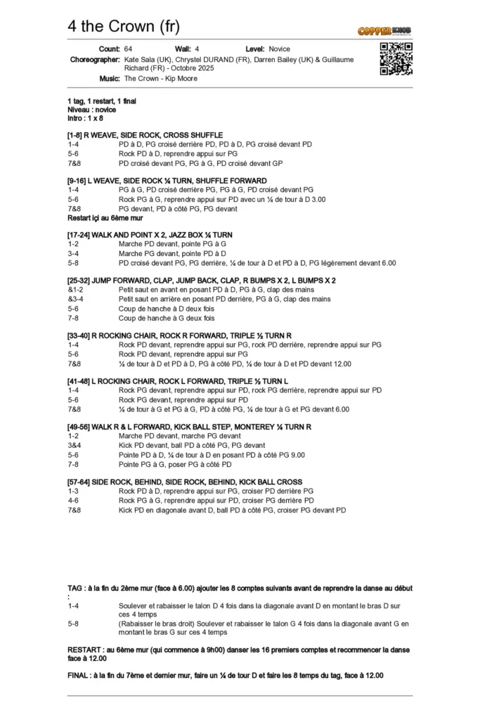 Linedance Stepsheet : 4 the Crown